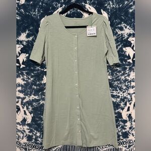 Kate Quinn Half Puff Sleeve Button Down Dress in Dusty Sage